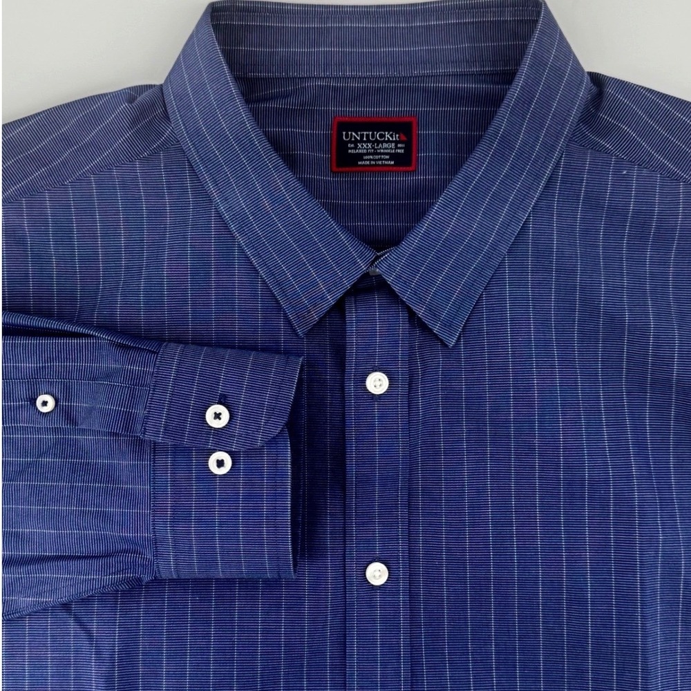 UNTUCKit Men's XXL Gifford WF Navy Pinstripe Relaxed Fit Button Down Shirt